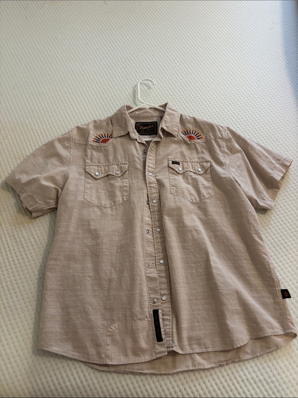 Howler Brothers Beige Short-Sleeve Button-Down Shirt with Embroidered Yoke